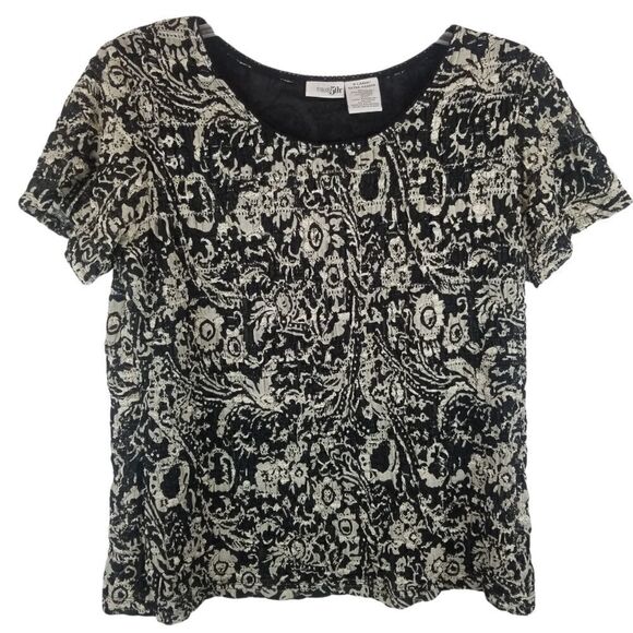 EAST 5TH SHIRT SLEEVE BLACK WHITE TOP. AT-LARGE. - Picture 1 of 16